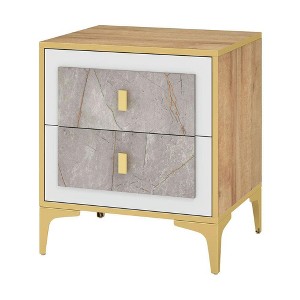 Resenkos Versatile 2-Drawer Nightstand, Stylish Side Table with Practical Organization, Natural + Golden + White Brown - 1 of 4