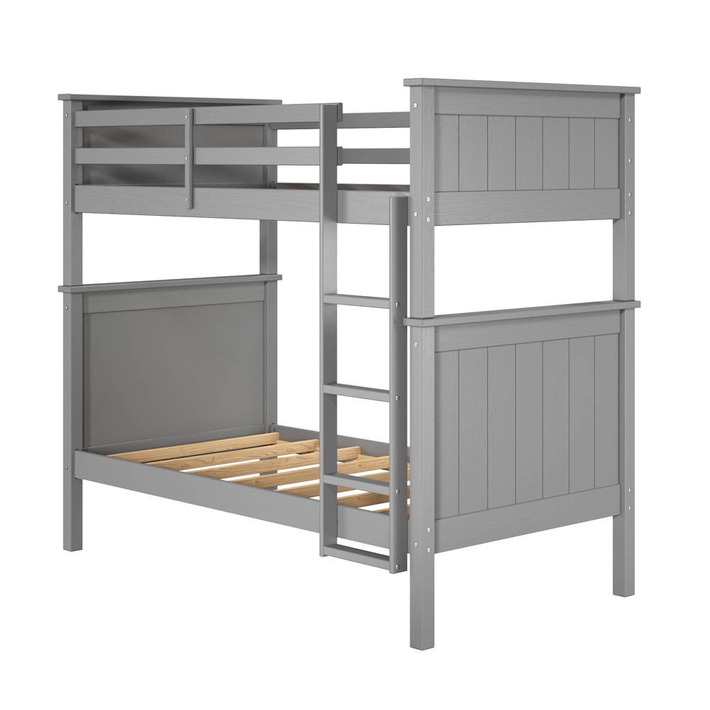 Linon Twin Over Twin Deirdra Modern Gray Solid Wood Built In Ladder Kids' Bunk Bed
