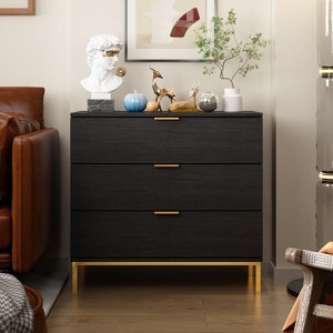 Hitow 3 Drawer Nightstand Brushed Textured Finish & Metal Legs Bedside Dresser Black - 1 of 4