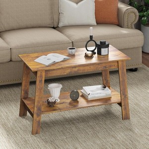Jojoka 31.49" Rectangular Coffee Table with 2 Storage Shelves, Wood Living Room Table for Small Spaces, Apartment, Home, Office and Balcony - 1 of 4