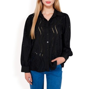 Anna-Kaci Women's Embroidered Eyelet Long Sleeve Button-Up Blouse - 1 of 4