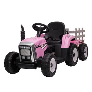 12V Kids Electric Tractor with Trailer, Ride On Car w/Remote, 7-LED Lights, 3-Speed Shift, MP3/USB, EVA Tires,35W - 1 of 4