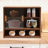 YIYIBYUS Countertop Bamboo Kitchen Pantry Sideboard with 2 Sliding Striped Glass Doors-Tea Color - 2 of 4