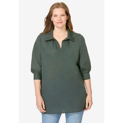 Woman Within Plus Size Three-Quarter Sleeve Popover Blouse