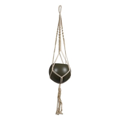 6" Round Green Hanging Metal Pot w/ Macrame Rope Netting Holder