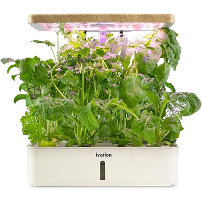 Ivation 12-Pod Indoor Herb Garden Starter Kit | Hydroponic Germination System with Adjustable LED Lamp, Bamboo Planters, Water Pump & Seedling Covers | for Plants, Herbs, Vegetables, Flowers & Fruits