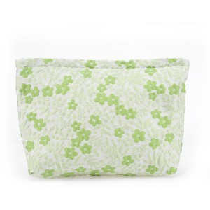 Unique Bargains Women Portable Floral Makeup Bag Green 1 Pc - 1 of 3