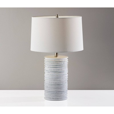 White Ribbed Polyresin Table Lamp with Linen Shade, 26" Height, 3-Way Switch