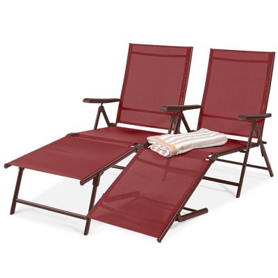 Sling Chaise for Patio Beach Porch Swimming Poolside Folding Recline Set of 2 Tangkula 2 Pcs Outdoor Patio Lounge Chaise, Adjustable Folding Reclining Lounge Chairs 5-Position Backrest Adjustment 