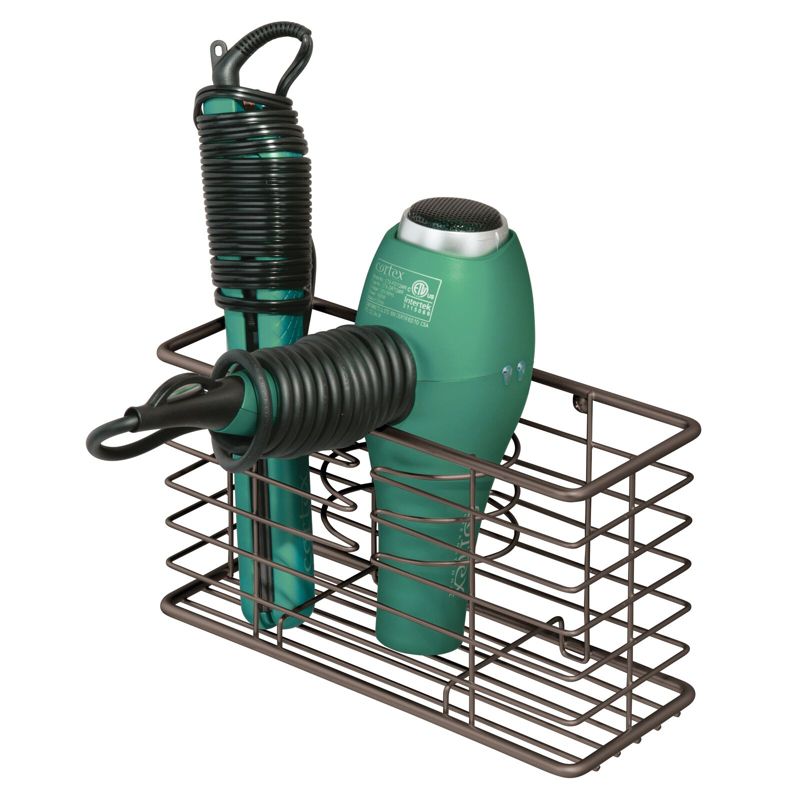 mDesign Steel Wall Mount Hair Dryer Storage Organizer Basket Holder, 1 of 8