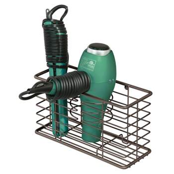 mDesign Steel Wall Mount Hair Dryer Storage Organizer Basket Holder