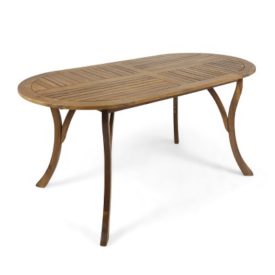 GDFStudio Danby Outdoor Acacia Wood Oval Dining Table, Teak