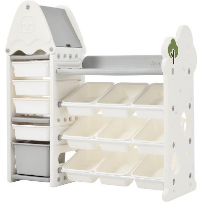 Kids Toy Storage Organizer, Toy Storage Organizer with14 Storage Bins, Large Tree Shape Design Multipurpose Storage Shelf, Storage with Roof, Toy Box