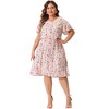 Agnes Orinda Women's Plus Size V Neck Elastic Waist Ditsy Floral At Knee A Line Dresses - 3 of 4