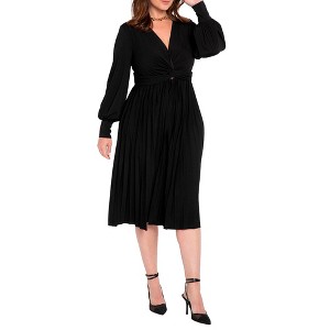ELOQUII Women's Plus Size Knot Front Pleated Skirt Dress - 1 of 4