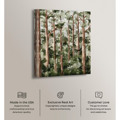 Wild Forest Green and Brown Watercolor Canvas Landscape Art