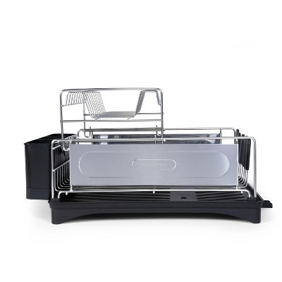 Compact 18.25" Stainless Steel 2-Tier Dish Drying Rack with Utensil Holder