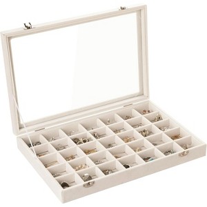 35-Grid Velvet Jewelry Tray with Clear Lid, Drawer Insert Organizer for Earrings & Rings, 13.8x9.5x2 Inches - 1 of 4