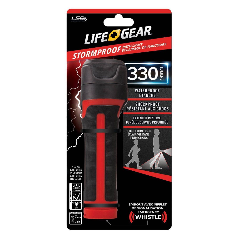 Life+Gear 330 Lumens LED Path Light: Impact-Resistant Waterproof Flashlight, 100 Hr Run Time, Red, Battery Included