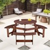 Gulches 6-Person Round Outdoor Picnic Table with 3 Built-in Benches - 2" Umbrella Hole, Weather-Resistant Waterproof Wood, Brown - 3 of 4