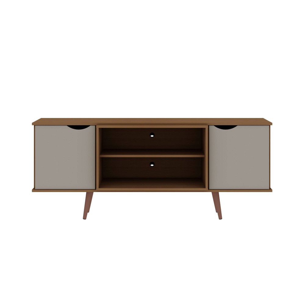 Hampton TV Stand for TVs up to 55" Off White/Maple Cream - Manhattan Comfort: Mid-Century Media Console with Storage