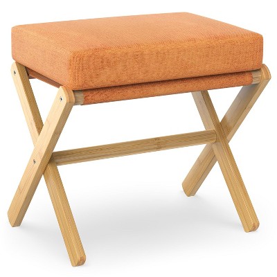Foldable Foot Stool Ottoman, Modern Foot Rest with Bamboo X Legs & Thick Foam Cushion, Folding Foot Stools Small Padded for Bedroom Living Room