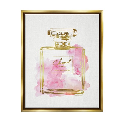 Stupell Industries Glam Perfume Bottle Gold Pink Gold Floater Framed ...