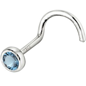 Jewelry Avalanche 22G 14K Gold Bezel-set Aquamarine Nose Screw Nose Stud - 1 of 3
