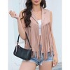 Coolmee Women's Semi-Formal Blazer Vests Open Front Solid Fringe Cardigan Vests Sleeveless Cropped Tassel Office Workplace Vests L Apricot - 2 of 4