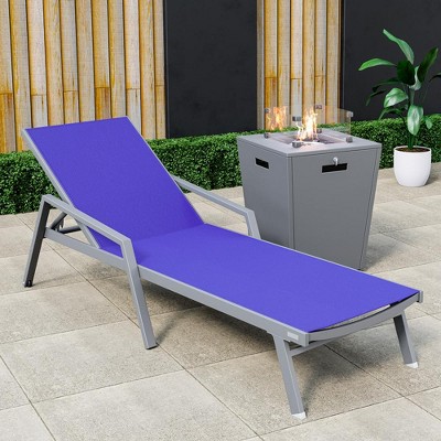 Marlin Navy Blue Aluminum Outdoor Chaise Lounge Chair with Fire Pit Table