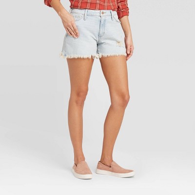 high waisted light wash jean shorts