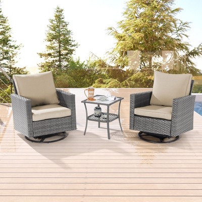 Sonkuki 3-Piece Patio Chair Set Swivel Rocking Chair Set Side Table Suiting Backyard, Poolside and Patio