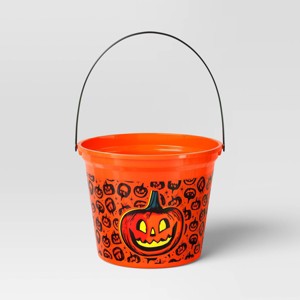 7.64" Jack Halloween Plastic Trick or Treat Pail Orange - Hyde and EEK! Boutique™ - 1 of 4
