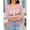Womens 3/4 sleeve Cardigan Shrugs Crewneck Basic Casual Button Down Soft Knit Hollow Out Crochet Sweater - 4 of 4