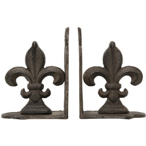 Storied Home Decorative Metal Fleur de Lis Bookends, Brown, Set of 2 - 1 of 4
