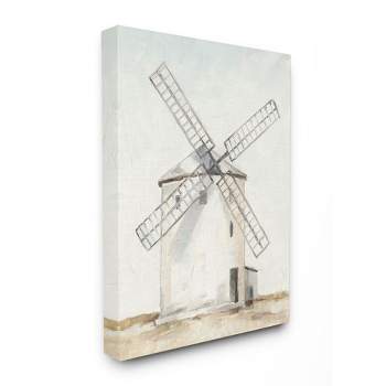 Stupell Industries Windmill Farm Landscape Neutral Blue Brown Painting