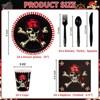 Hachikiko Pirate Party Supplies,Pirate Themed Party Decorations Skull Corssbone Pirate Birthday Party Tableware Set, Paper Plates Napkins Cups Cutlery - 2 of 4