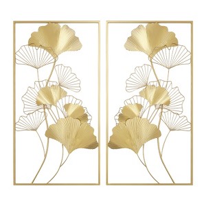 YIYIBYUS Art Wall Sculpture, Golden Ginkgo Leaves Wall Decor with Frame, 2Pcs - 1 of 4