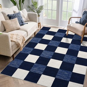 Area Rug, Home Decor Classic Plaid Modern Rug - Non Slip Washable Thin Versatile Carpet for Living Room Bedroom Entryway Office Dining Room Hallway - 1 of 4