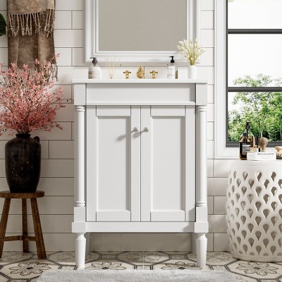 NicBex Bathroom Vanity with Top Sink,2-Tier Modern Bathroom Sink Vanity with Large Storage Shelves ,24" Bathroom Sink Cabinet,White