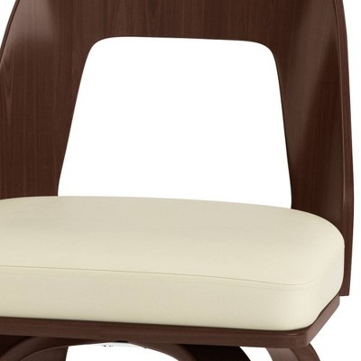 Cream Faux Leather and Walnut Wood Counter Stools, Set of 2