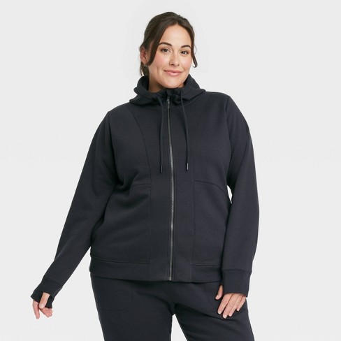 Women's Fleece Full Zip Hoodie - All In Motion™ Black 3X