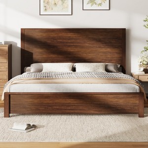 AMERLIFE Rustic Wood Bed Frame with 51.2" Spliced Headboard - 1 of 3