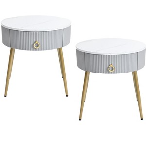 Okak Round Nesting Coffee Table Set of 2 Golden Iron Frame Table Set with Marble Grain Table for Living Room/Office, Space-Saving - 1 of 4