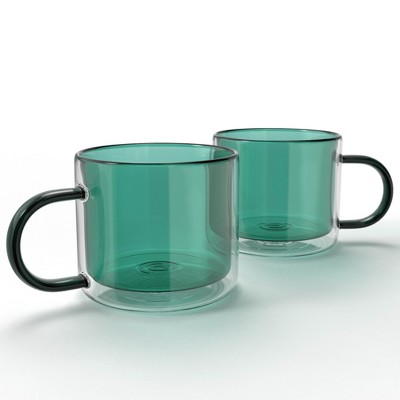 Elle Decor Set Of 2 Insulated Coffee Mug, 13-oz Double Wall Diamond Design  Glasses, Glass Coffee Mug For Lattes, Americano, Espresso, Clear : Target