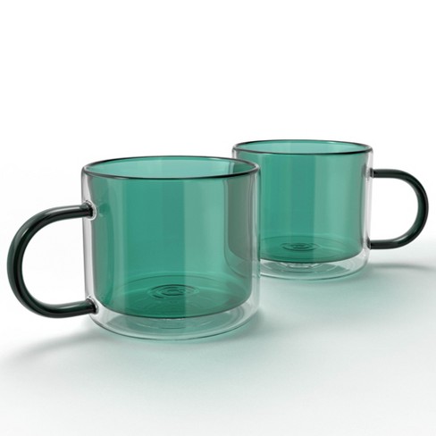 SET 2 Double Wall Clear Insulated Glasses Green Black Tea Coffee