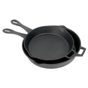 Bayou Classic 7453 12-in and 14-in Cast Iron Skillet Set Features Pour Spouts Perfect For Breakfast Pan Frying Sautéing and Baking - 1 of 4