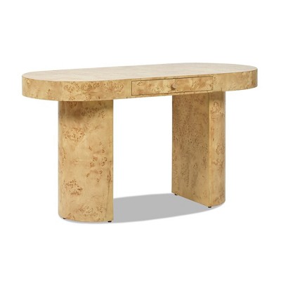 Warm Natural Burl Wood Oval Computer Desk with Drawer