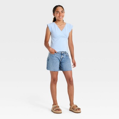 Art Class Girls' Surplice Short Sleeve Knit Top - art class™ Light Blue S — фото 2