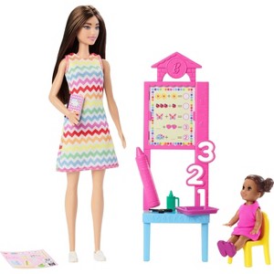 Barbie Teacher Doll with Brunette 11" Fashion Doll, 1 Toddler Doll, and Teaching Accessories - 1 of 4